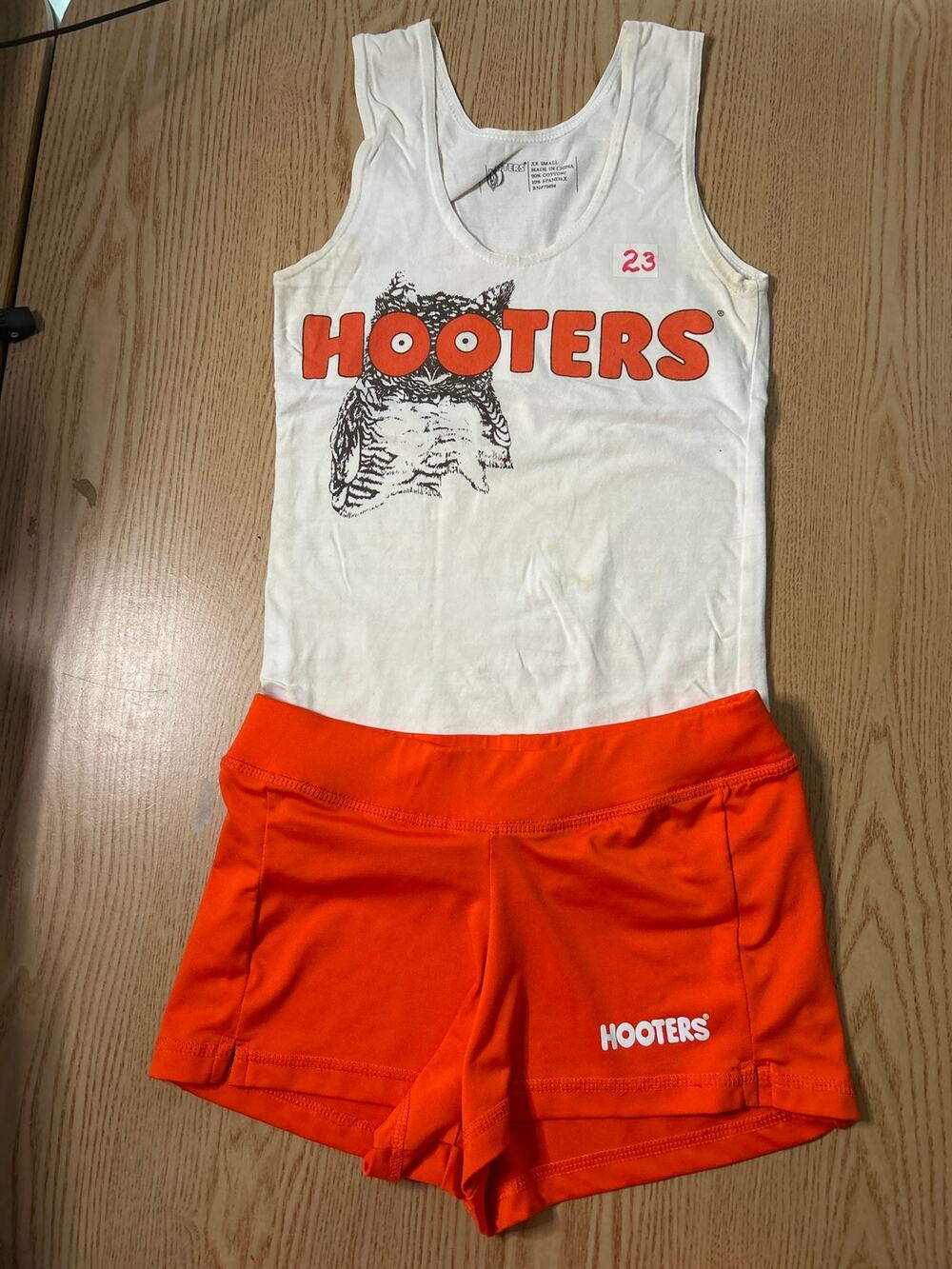 b1-23 Women 2pc Hooters Girl Worn Vintage Uniform Tank Shorts Xxs Waist 12.5-17”